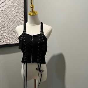 ROMWE Black Lace-Up Crop Top